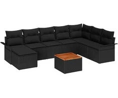 Sodo Sofų Rinkinys su saugykla 9 pcs Juoda poliratanas
