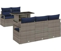 Sodo Sofų Rinkinys su saugykla 6 pcs Pilka poliratanas