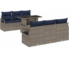 Sodo Sofų Rinkinys su saugykla 7 pcs Pilka poliratanas