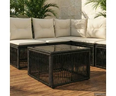 Sodo stalas Juoda 55 x 55 x 37 cm PE Rattan ir Stiklas