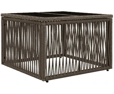 Sodo stalas Pilka ir juoda 55 x 55 x 37 cm PE Rattan ir Stiklas