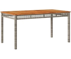 Sodo stalas, pilkas, 140x80x75cm, poliratanas ir akacija