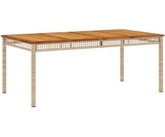 Sodo stalas, smėlio, 180x90x75cm, poliratanas/akacijos mediena