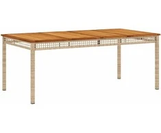 Sodo stalas, smėlio, 180x90x75cm, poliratanas/akacijos mediena