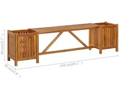 Sodo suoliukas su 2 vazonais, 150x30x40cm, akacijos masyvas