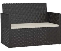 Sodo suoliukas su pagalvėlėmis, juodas, 105cm, poliratanas