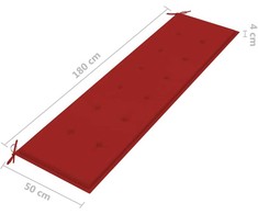 Sodo suoliukas su raudona pagalvėle, 175cm, tikmedžio masyvas