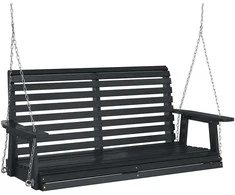 Sodo sūpynės-suoliukas su metalinėmis grandinėmis, juodos, eglė