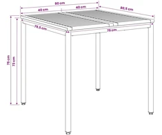 Sodo vakarienės stalas Balinta ir juoda 80 x 80,5 x 75 cm