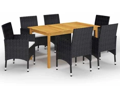 Lauko baldų komplektas Sodo valgomojo baldų komplektas, 7 dalių, juodos spalvos