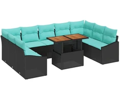 Sodo valgomojo komplektas 10 pcs Juoda ir žalsvai mėlyna
