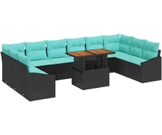 Sodo valgomojo komplektas 11 pcs Juoda ir žalsvai mėlyna