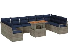 Sodo valgomojo komplektas 11 pcs Pilka ir tamsiai mėlyna