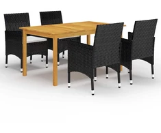 Lauko baldų komplektas Sodo valgomojo komplektas, 5 dalių, juodas (147876+2x46065)