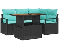 Sodo valgomojo komplektas 5 pcs Juoda ir žalsvai mėlyna