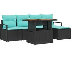 Sodo valgomojo komplektas 6 pcs Juoda ir žalsvai mėlyna