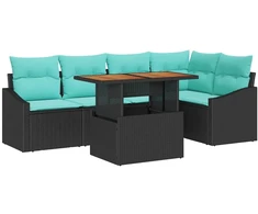 Sodo valgomojo komplektas 6 pcs Juoda ir žalsvai mėlyna