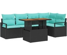 Sodo valgomojo komplektas 6 pcs Juoda ir žalsvai mėlyna