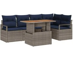 Sodo valgomojo komplektas 6 pcs Pilka ir tamsiai mėlyna