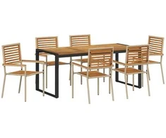 Sodo valgomojo komplektas 7 pcs Bežinis ir Rudas poliratanas