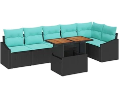 Sodo valgomojo komplektas 7 pcs Juoda ir žalsvai mėlyna