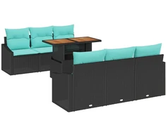 Sodo valgomojo komplektas 7 pcs Juoda ir žalsvai mėlyna