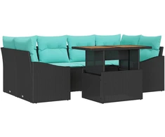 Sodo valgomojo komplektas 7 pcs Juoda ir žalsvai mėlyna