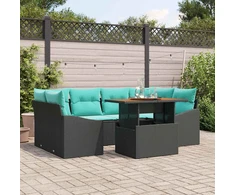 Sodo valgomojo komplektas 7 pcs Juoda ir žalsvai mėlyna