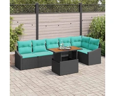 Sodo valgomojo komplektas 7 pcs Juoda ir žalsvai mėlyna
