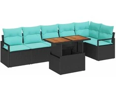 Sodo valgomojo komplektas 7 pcs Juoda ir žalsvai mėlyna