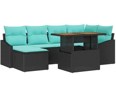 Sodo valgomojo komplektas 7 pcs Juoda ir žalsvai mėlyna