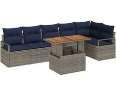 Sodo valgomojo komplektas 7 pcs Pilka ir tamsiai mėlyna