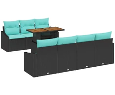 Sodo valgomojo komplektas 8 pcs Juoda ir žalsvai mėlyna