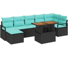 Sodo valgomojo komplektas 8 pcs Juoda ir žalsvai mėlyna