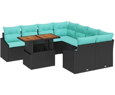 Sodo valgomojo komplektas 9 pcs Juoda ir žalsvai mėlyna