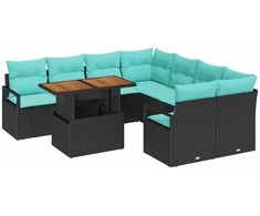 Sodo valgomojo komplektas 9 pcs Juoda ir žalsvai mėlyna