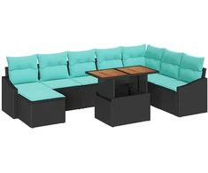 Sodo valgomojo komplektas 9 pcs Juoda ir žalsvai mėlyna