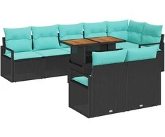 Sodo valgomojo komplektas 9 pcs Juoda ir žalsvai mėlyna