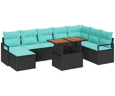 Sodo valgomojo komplektas 9 pcs Juoda ir žalsvai mėlyna