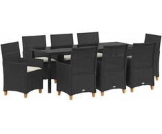 Sodo valgomojo komplektas 9 pcs Juoda poliratanas