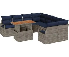 Sodo valgomojo komplektas 9 pcs Pilka ir tamsiai mėlyna