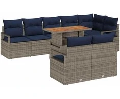 Sodo valgomojo komplektas 9 pcs Pilka ir tamsiai mėlyna