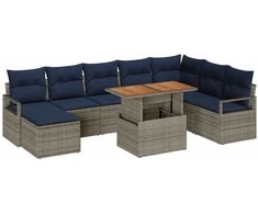 Sodo valgomojo komplektas 9 pcs Pilka ir tamsiai mėlyna