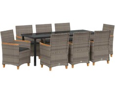Sodo valgomojo komplektas 9 pcs Pilka poliratanas