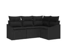 Sodo Sofų Rinkinys su pagalve 4 pcs Juoda poliratanas