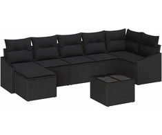 Sodo Sofų Rinkinys su pagalve 8 pcs Juoda poliratanas