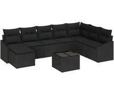 Sodo Sofų Rinkinys su pagalve 8 pcs Juoda poliratanas