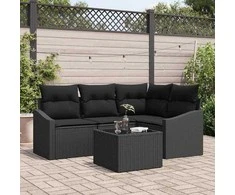 Sodo Sofų Rinkinys su pagalve 5 pcs Juoda poliratanas
