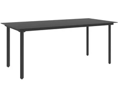 Sodo valgomojo stalas, juodas, 190x90x74cm, plienas ir stiklas
