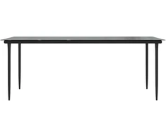 Sodo valgomojo stalas, juodas, 200x100x74cm, plienas ir grūdintas stiklas